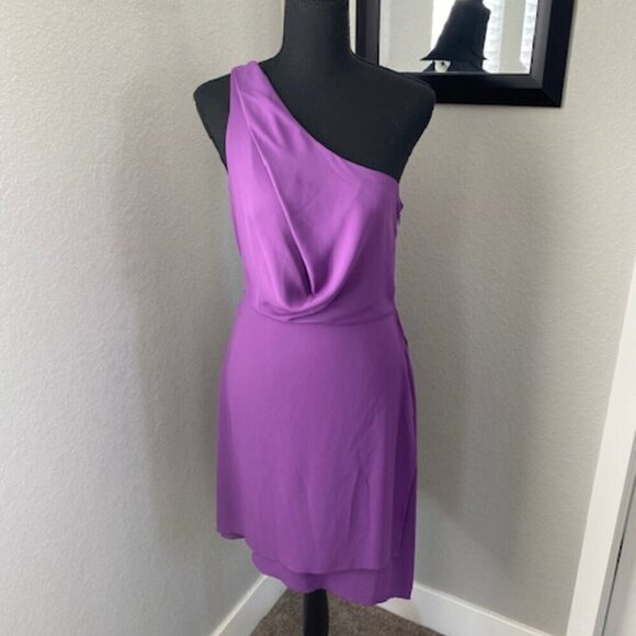 BCBG MAXAZRIA Somara One-Shouldered Asymmetrical Chiffon Purple Dress Sz 6 - Picture 4 of 14
